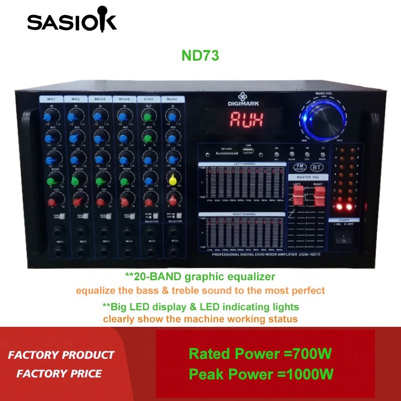 ND73 700W 20-band EQ Mic Echo BT/USB/SD/MMC/AUX/MP3/CD Audio Input Stereo Blue-tooth Karaoke Amplifier Speaker Professional FM.