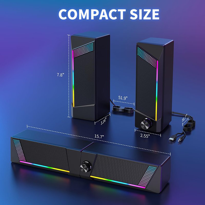 Computer Speakers PC SoundBar Gaming Speakers for PC Computer Laptop Desktop Subwoofer Wired RGB Speakers USB Powered 3.5mm Aux