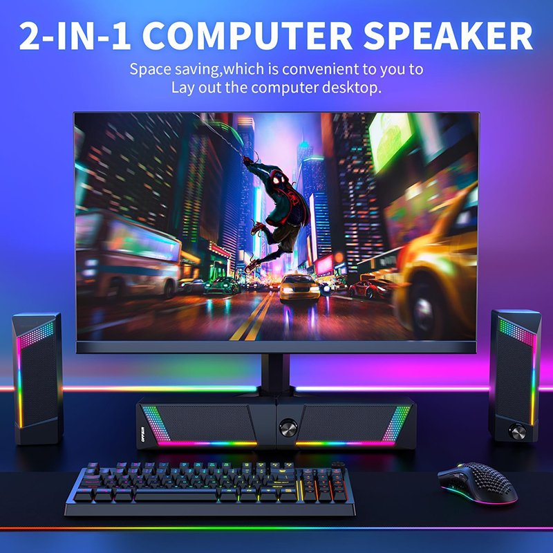 Computer Speakers PC SoundBar Gaming Speakers for PC Computer Laptop Desktop Subwoofer Wired RGB Speakers USB Powered 3.5mm Aux