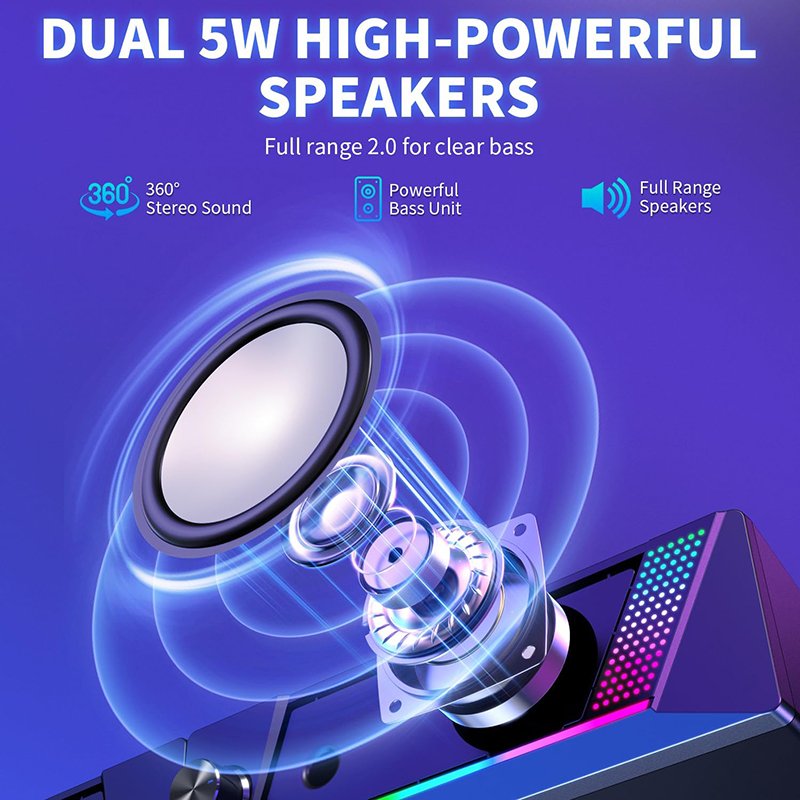 Computer Speakers PC SoundBar Gaming Speakers for PC Computer Laptop Desktop Subwoofer Wired RGB Speakers USB Powered 3.5mm Aux