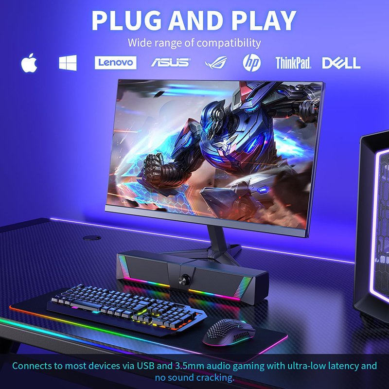 Computer Speakers PC SoundBar Gaming Speakers for PC Computer Laptop Desktop Subwoofer Wired RGB Speakers USB Powered 3.5mm Aux