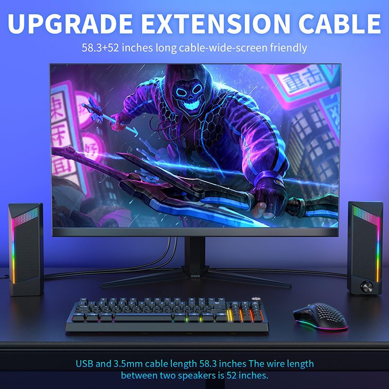 Computer Speakers PC SoundBar Gaming Speakers for PC Computer Laptop Desktop Subwoofer Wired RGB Speakers USB Powered 3.5mm Aux