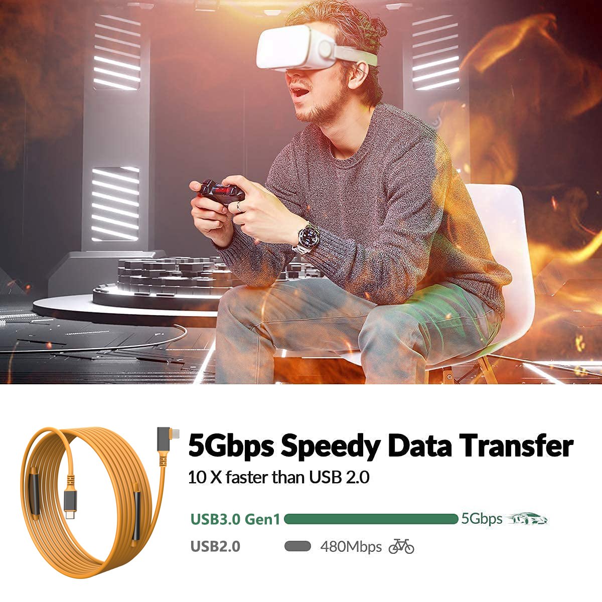 15M 3.2 Gen 1 Data Transfer 90 Degree USB C Cord With Repeater Active Type-C Cable For Photography