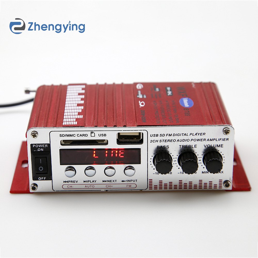 12V Car Home Audio Amplifier Dual Channel Stereo Power Amp with USB SD AUX Inputs and FM Radio