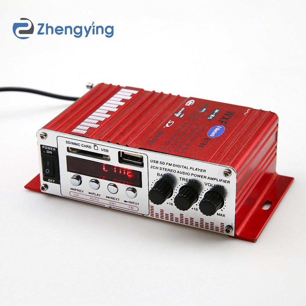 12V Car Home Audio Amplifier Dual Channel Stereo Power Amp with USB SD AUX Inputs and FM Radio