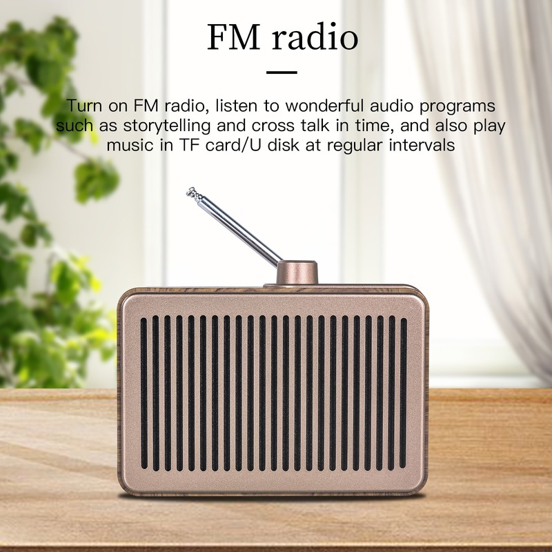 BD23 Retro Wood Grain Wireless AM/FM Retro Speaker with Elegant & Vintage Design Portable Blue Tooth Speaker for Home Office