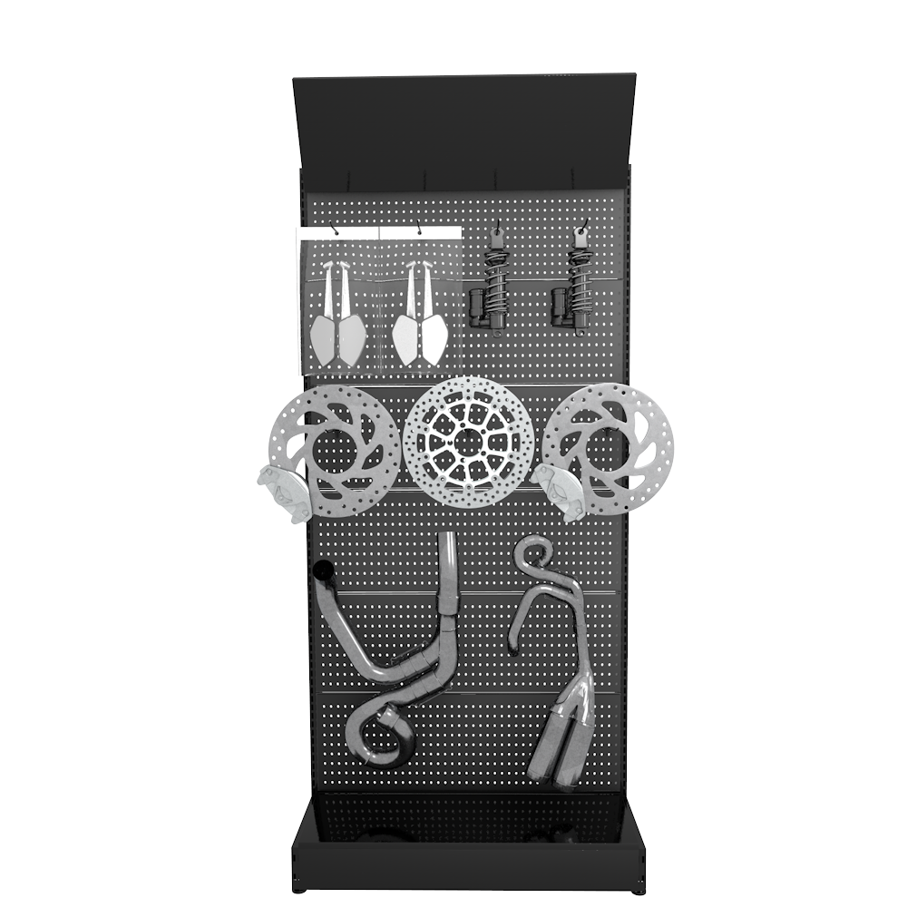 Store Motorcycle Helmet Trunk Lighting System Shock Absorber Muffler Exhaust Pipe Accessories Metal Pegboard Display Rack Stand
