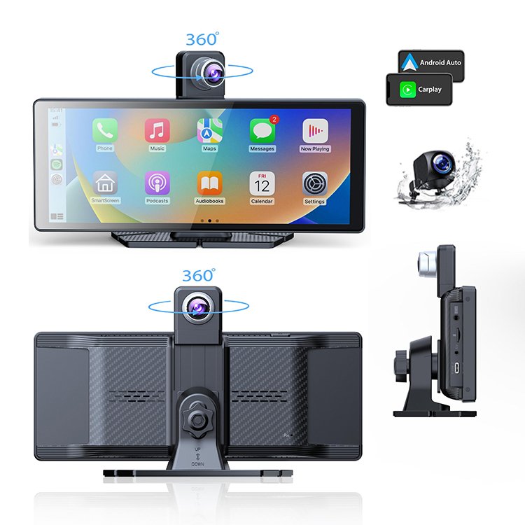 New! 4K Camera 360° Dashboard 10.26" Wireless Carplay Android Auto Dual Lens Support WIFI AHD Car Camera with AUX Dash Cam