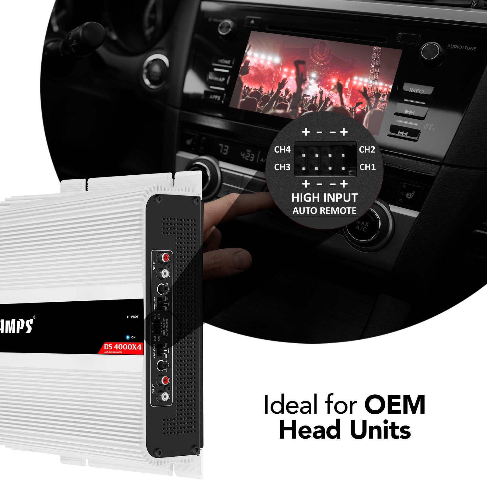 Taramps DS 4000x4 1 or 2 Ohms 4000 Watts RMS 4 Channel 1000x4 Watts RMS Digital Crossover HPF LPF Bridgedable Caraudio Amplifier