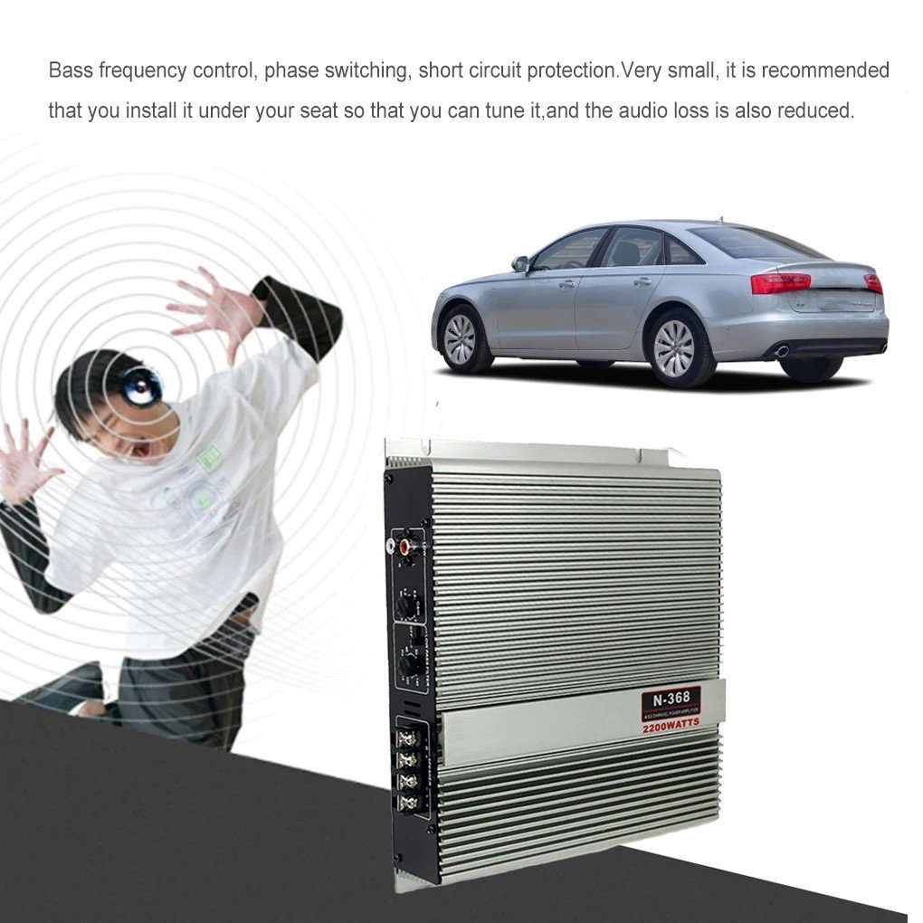 2-Channel 12V Car Power Amplifier Class A/B Digital Stereo Surround Passive Subwoofer Audio Player for Cars Max 2200W