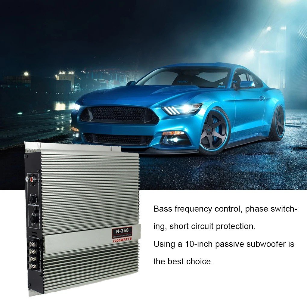 2-Channel 12V Car Power Amplifier Class A/B Digital Stereo Surround Passive Subwoofer Audio Player for Cars Max 2200W