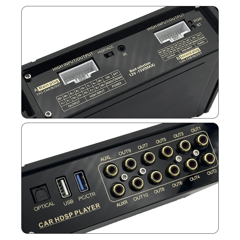 High-Power 8 Channel Car Amplifier Built-in Processor 8*120W Peak Power Class AB Car Amp