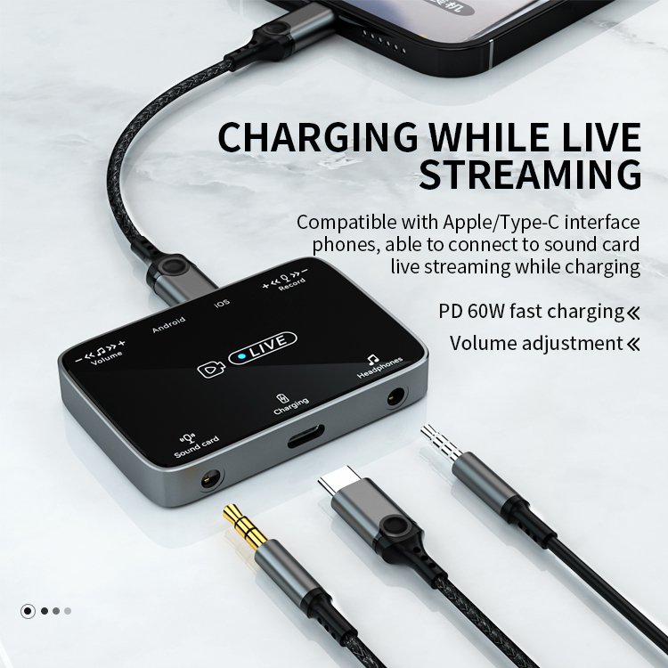 OEM live streaming sound card Audio Adapter For iPhone Android mobile phone Converter earphone jack Splitter