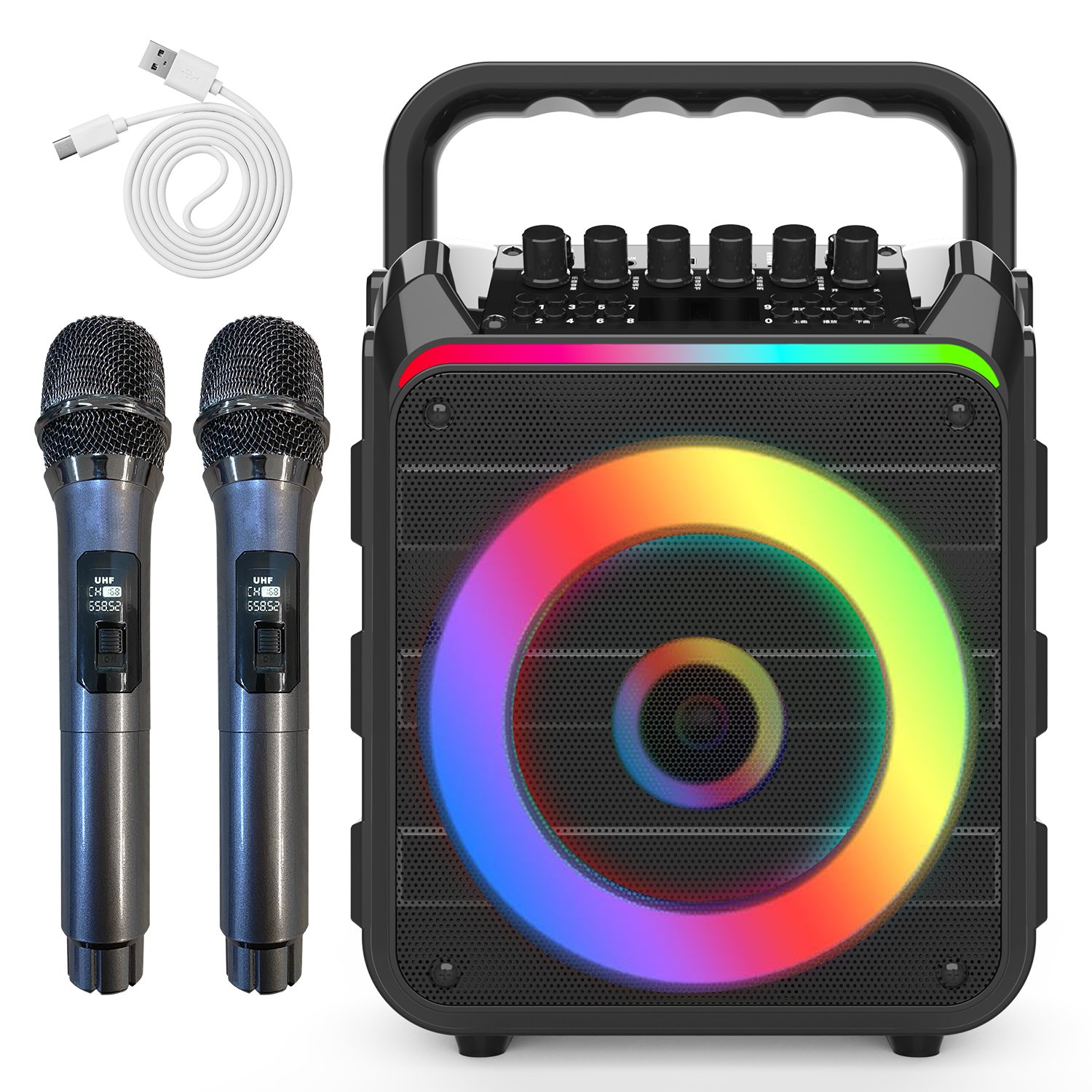 Active Outdoor Bluetooth Party Speaker 2024 Portable 6.5-Inch RGB LED Lighting Wireless Microphone Audio Bluetooth Battery