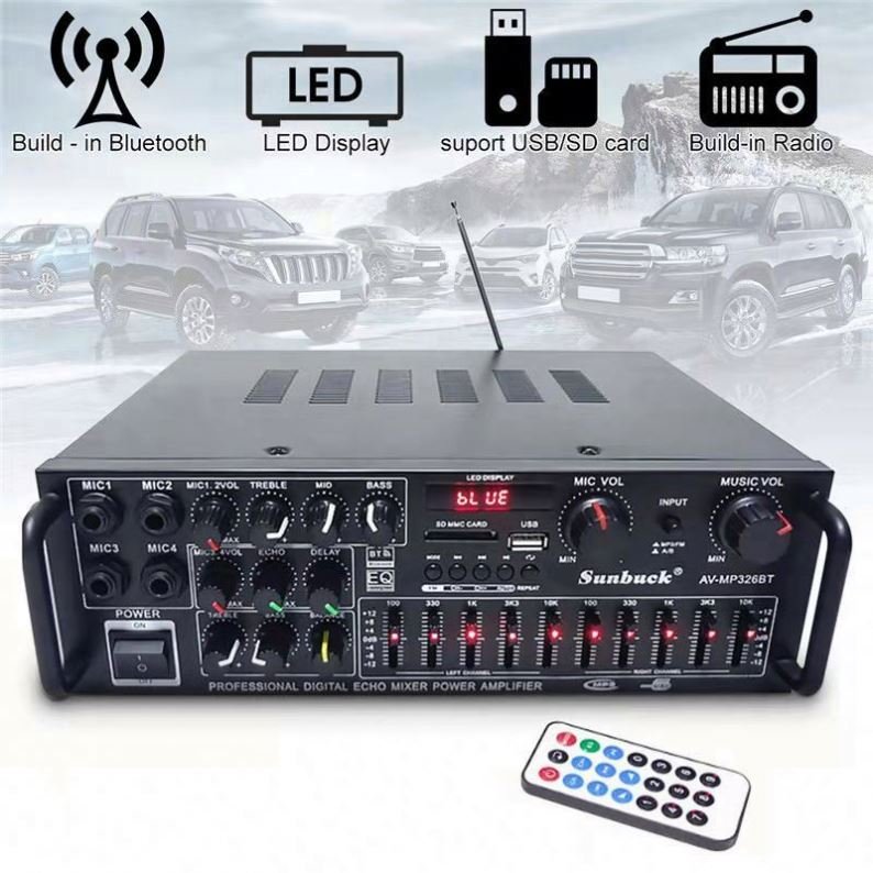 Professional 200W 200W Sound BT EQ Stereo Mini Car Amplifiers 2 Channels LED Display Karaoke