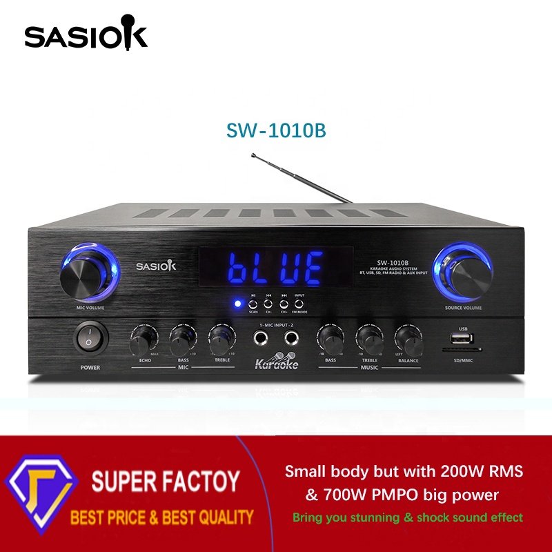 SW-1010B Echo/balance Sound 200W Professional Stage-show Karaoke Amplifier with BT/USB/SD/MMC/AUX/FM Radio/LED Display Functions