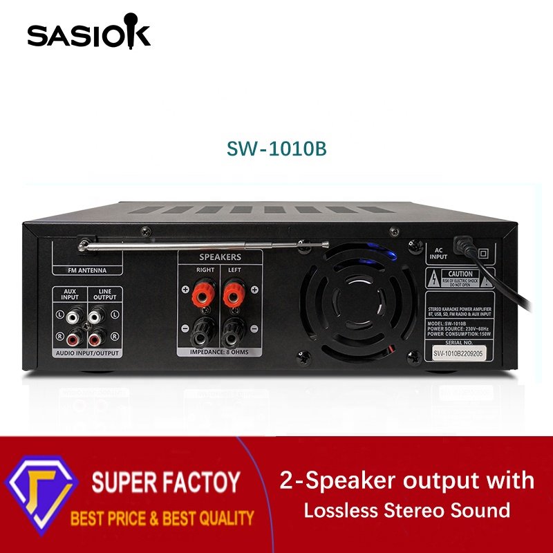 SW-1010B Echo/balance Sound 200W Professional Stage-show Karaoke Amplifier with BT/USB/SD/MMC/AUX/FM Radio/LED Display Functions