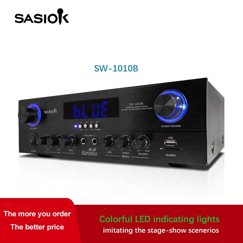 SW-1010B Echo/balance Sound 200W Professional Stage-show Karaoke Amplifier with BT/USB/SD/MMC/AUX/FM Radio/LED Display Functions