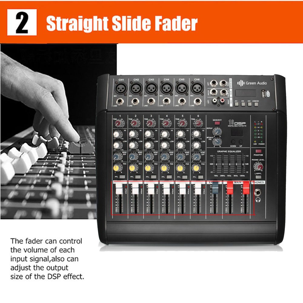 GAX-602D Power Mixer USB 6 Channel Amplifier Dj Audio Mixer Support USB Memory Card for Performance Family