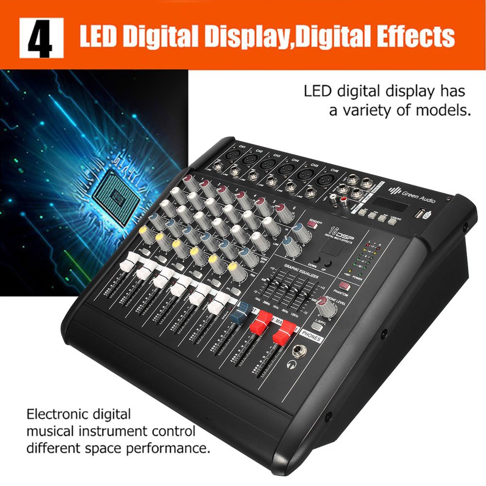 GAX-602D Power Mixer USB 6 Channel Amplifier Dj Audio Mixer Support USB Memory Card for Performance Family