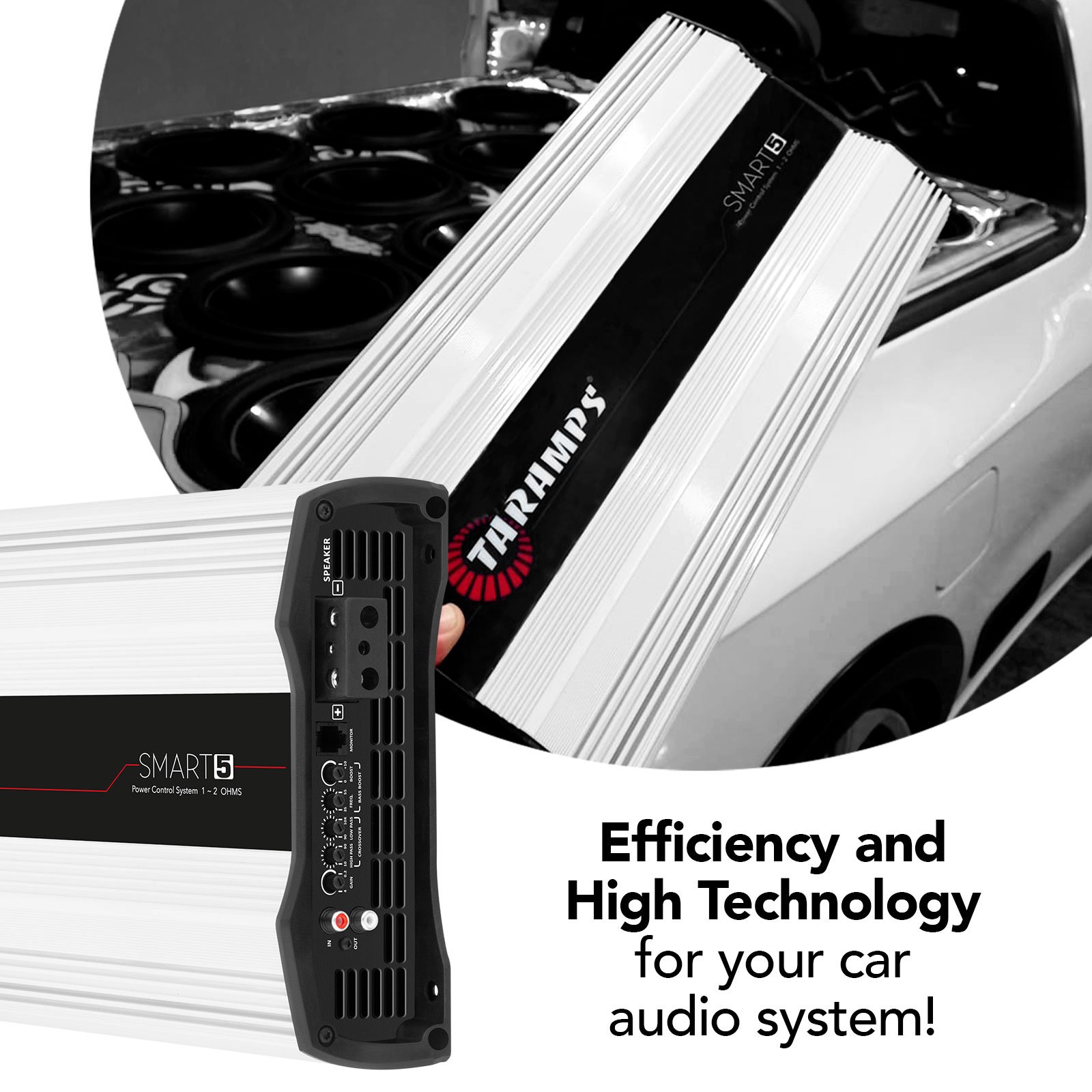 Taramps Smart 5 Digital Amplifier 5000 Watts RMS Multi Impedance 1 to 2 Ohms Power Control System Monoblock Car Audio