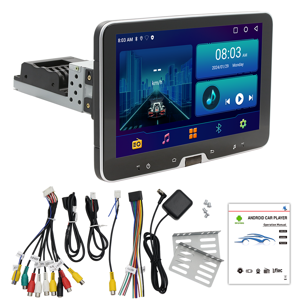 BQCC 10.1" 1Din Quad/Octa Core Android 13 Car Radio Carplay WIFI GPS BT 4G Car Player USB DSP 32EQ Colorful Lights Car Stereo