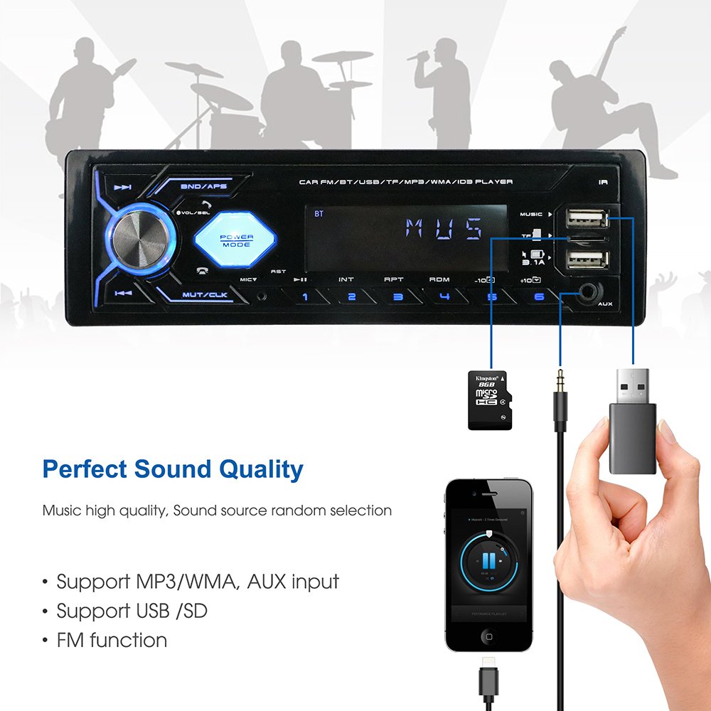 Car MP3 Player Stereo Autoradio Car Radio BT 12V In-dash 1 Din FM Aux in Receiver SD USB MP3 MMC WMA