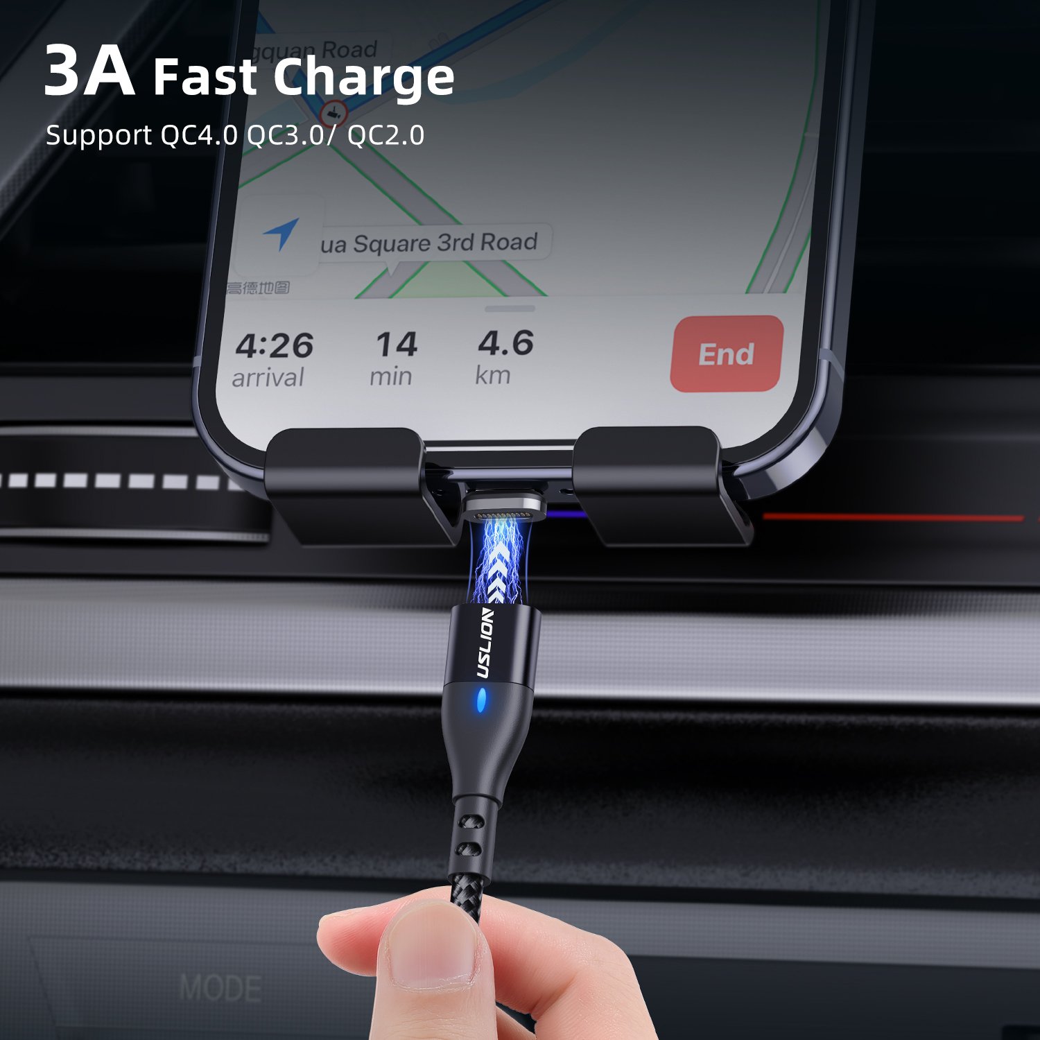 USLION 0.5M 1M 2M 3in1 USB Cable Magnetic Charging Cable Flat Cable Micro USB Type C Phone Accessories