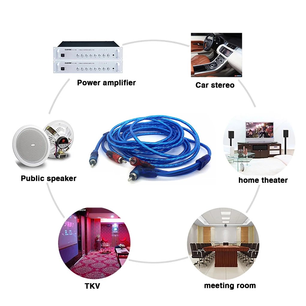 Car Amplifier Cable Installation Wiring RCA Wire Vehicle Digital Stereo Hi-fi Audio Cable 2m