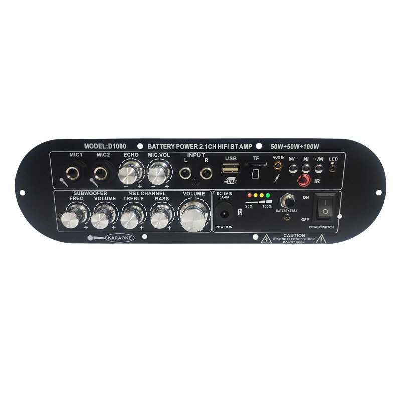 D1000 2.1 Channel Subwoofer Digital Amplifier Board 12V Rechargeable 50W+50W+100W Powerful Supports USB Inputs BT5.0