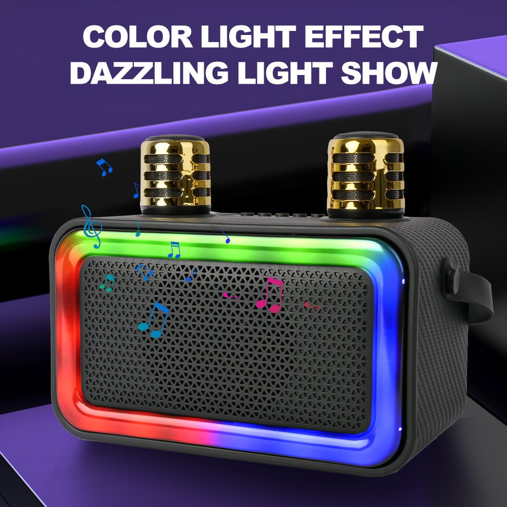 High Power Karaoke with Dual Microphone Boombox Speaker Bluetooth Wireless Portable 360 Stereo Surround Subwoofer for Outdoors