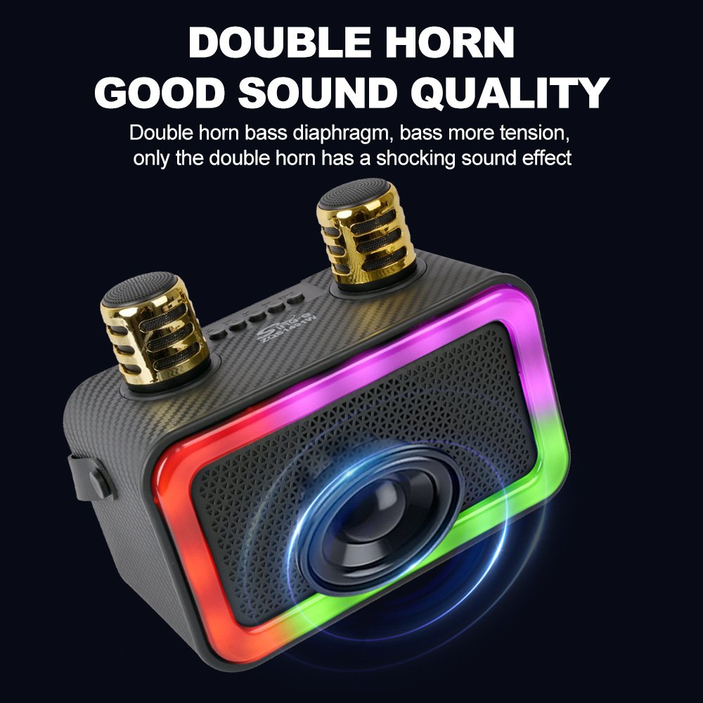 High Power Karaoke with Dual Microphone Boombox Speaker Bluetooth Wireless Portable 360 Stereo Surround Subwoofer for Outdoors