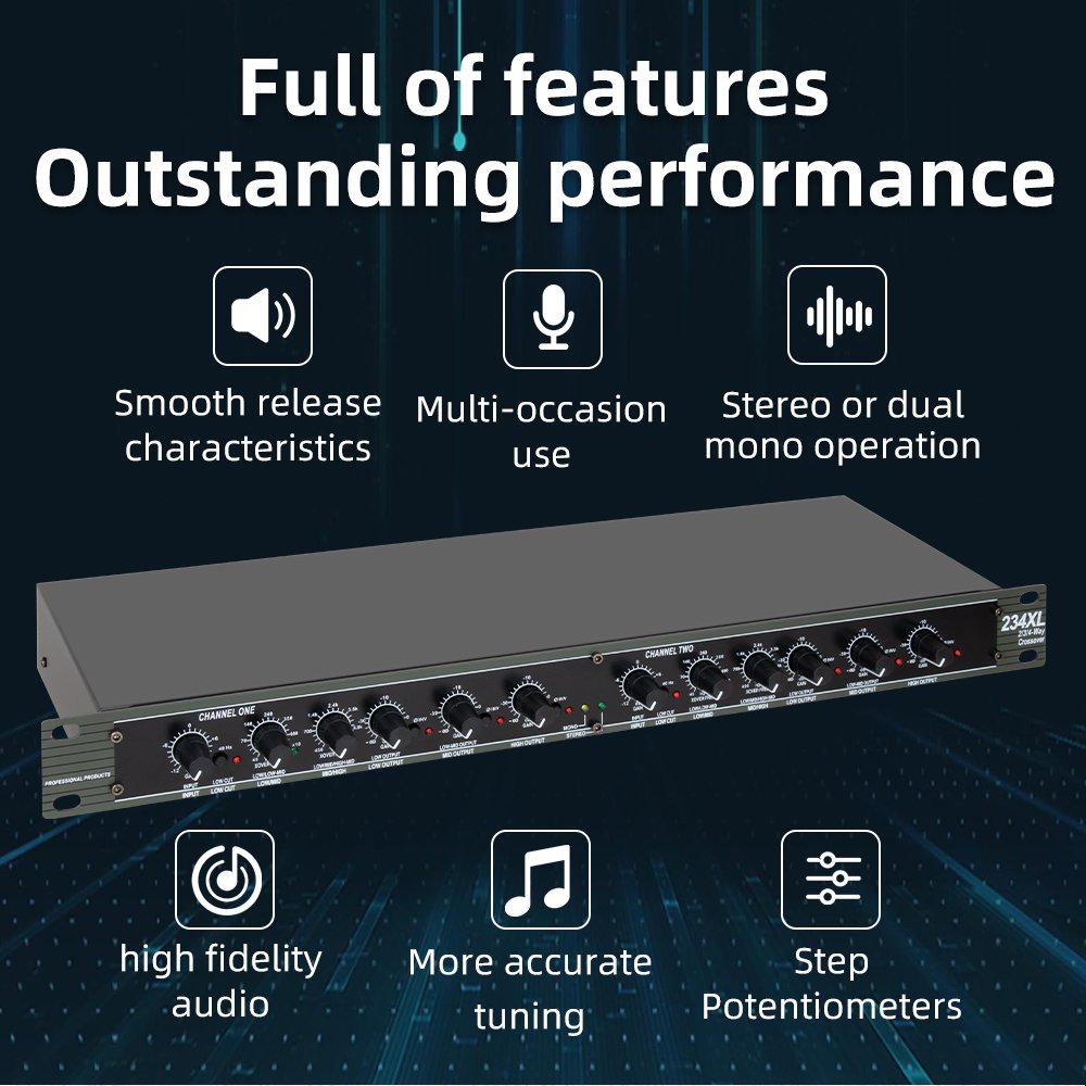 234XL Professional Digital Crossover Sound Peripheral Equipment Amplifier Speaker Stereo 2/3 Way Mono 4 Way Subwoofer Crossover