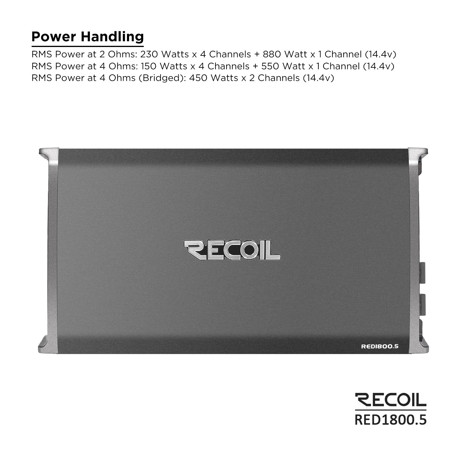 RED1800.5 Class-D 1,800 Watts Car Audio 5-Channel Amplifier, Mono 1 Ohm Stable, Remote Bass Knob Included