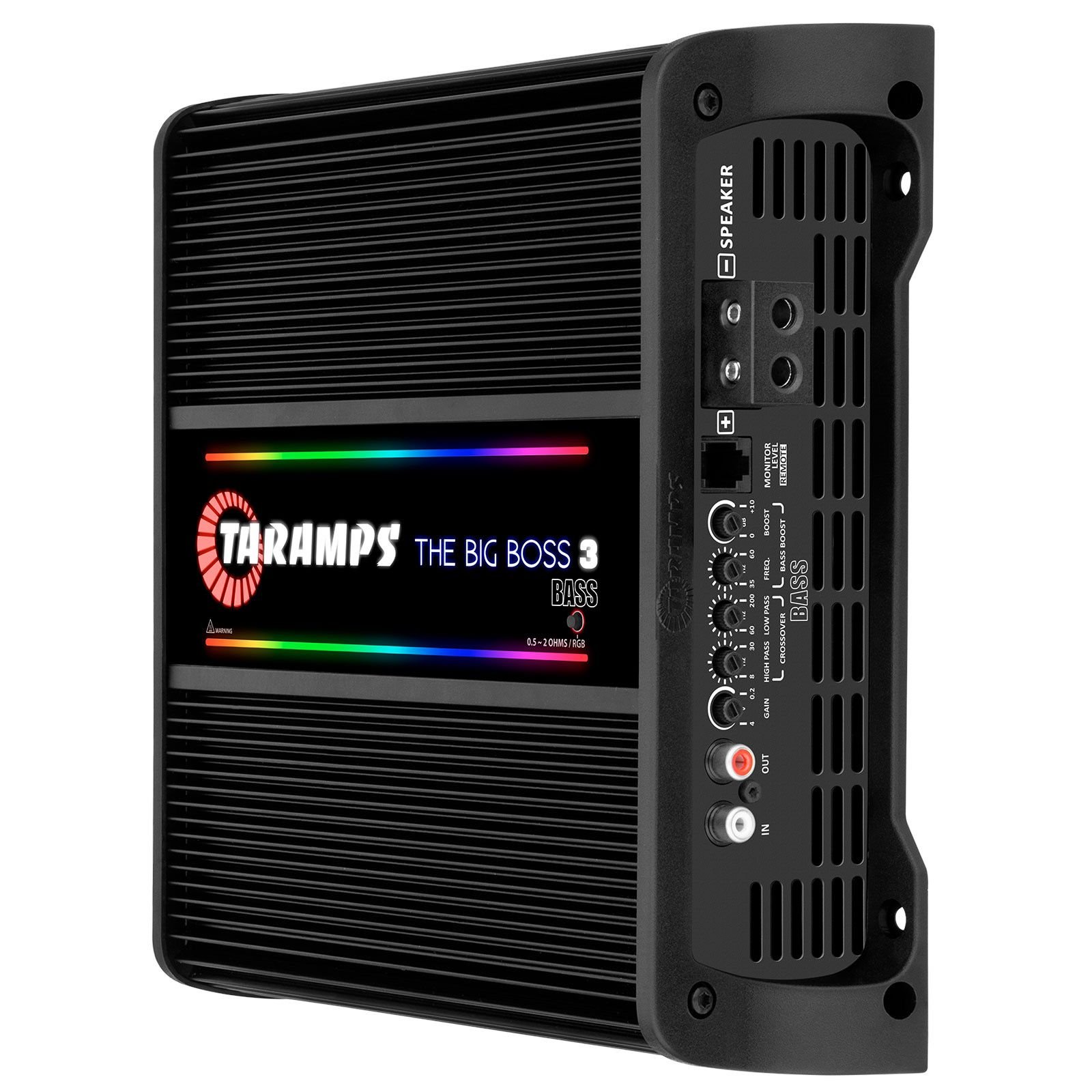 Taramps the Big Boss 3 Bass Black Color Amplifier 0.5 to 2 Ohms 3000 Watts RMS 108 RGB Effects Multi Impedance Class D Car Audio