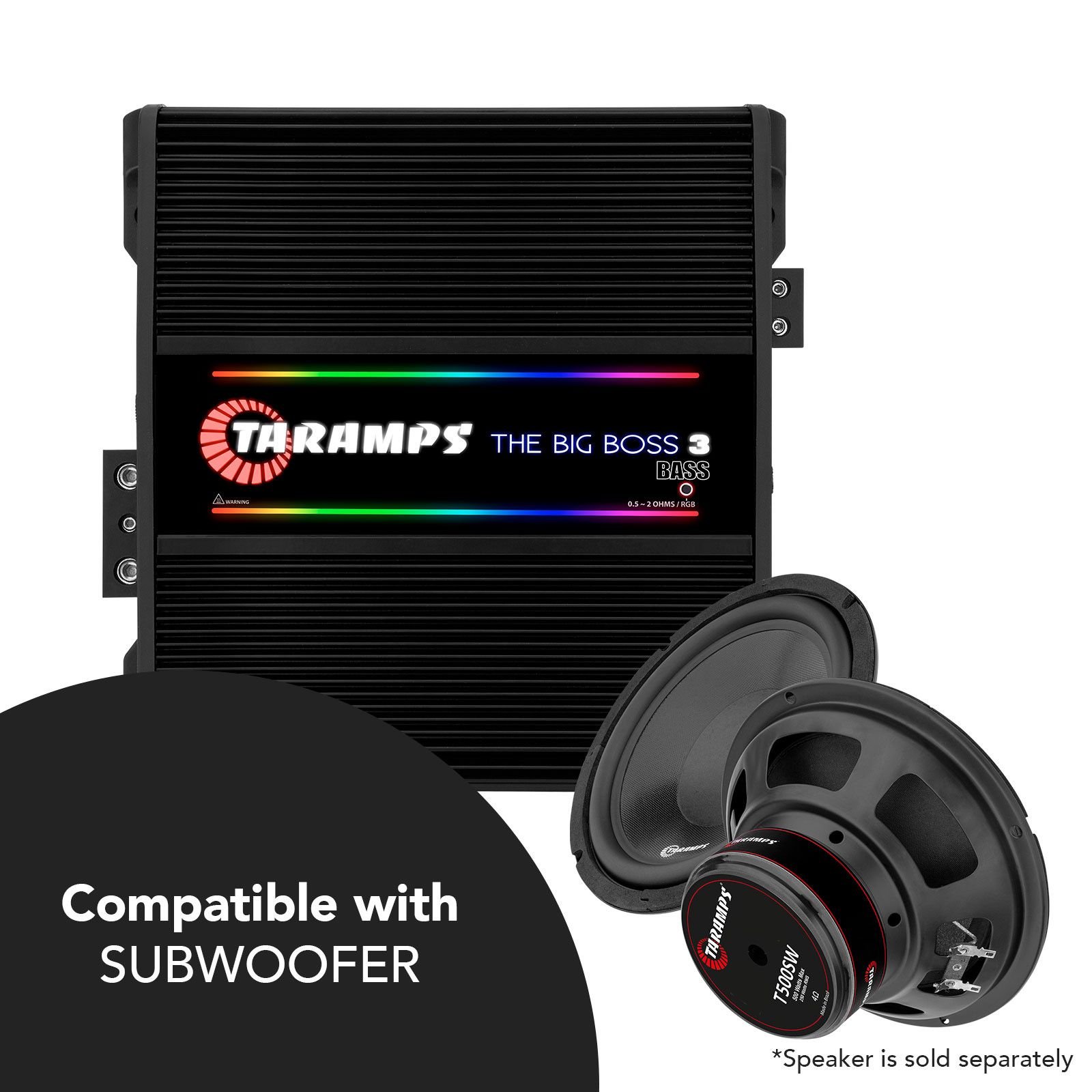 Taramps the Big Boss 3 Bass Black Color Amplifier 0.5 to 2 Ohms 3000 Watts RMS 108 RGB Effects Multi Impedance Class D Car Audio