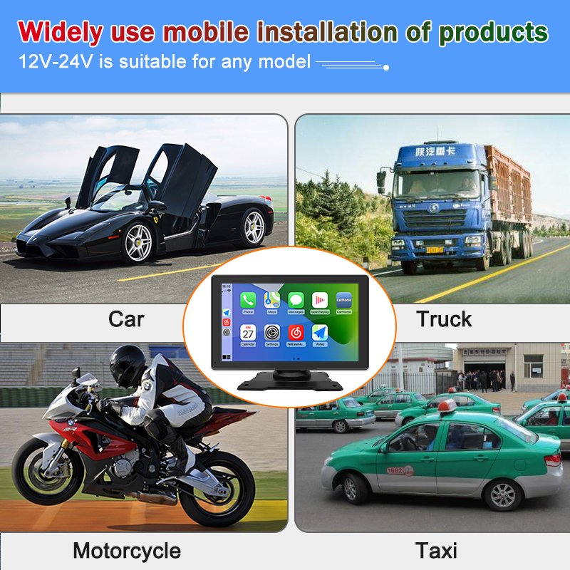 Car Display 2.5D Screen Monitor 9inch Wireless Portable Carplay for Apple Carplay Android Auto