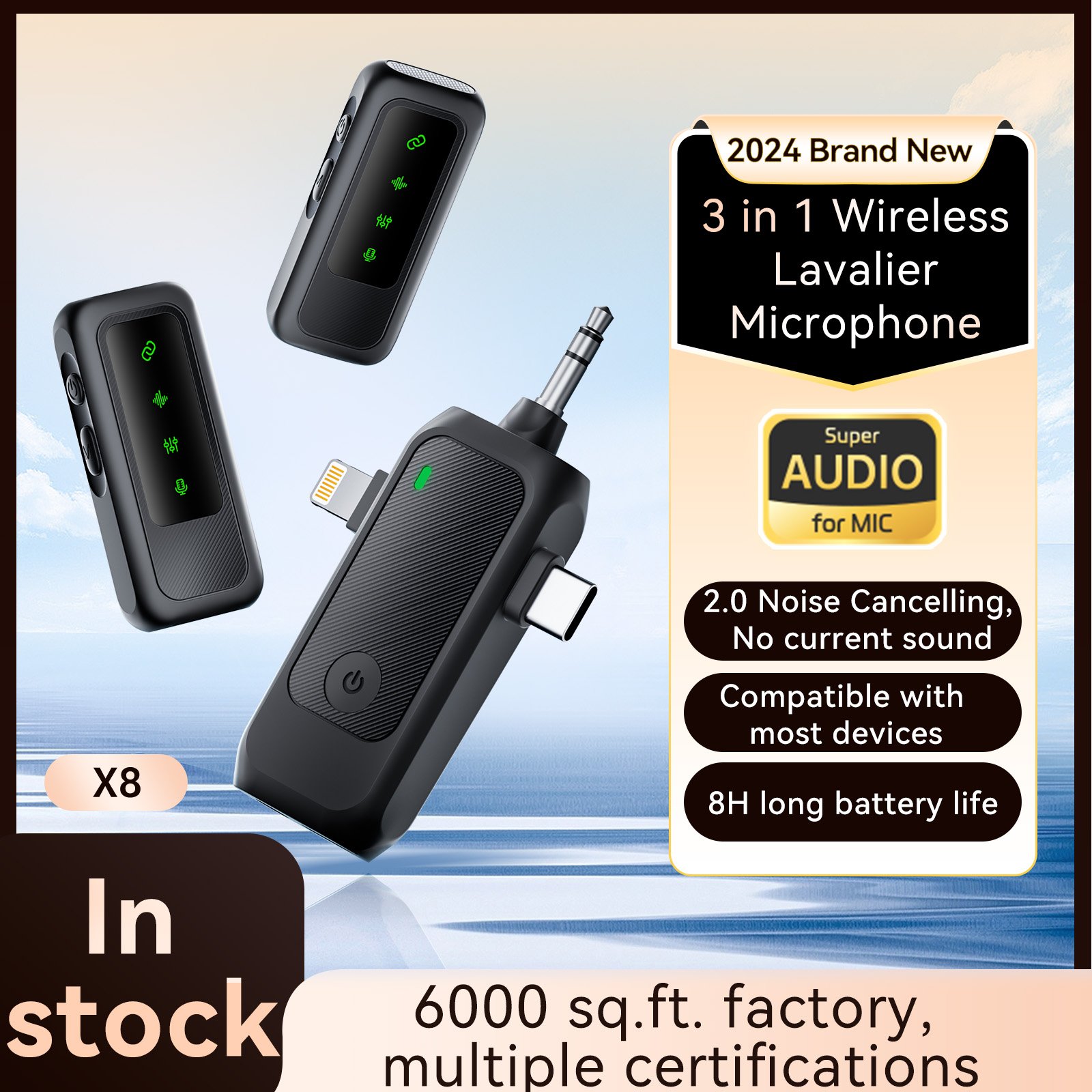 Starmax New Lavalier microphone wireless 3 in 1 compatible for IOS Android wireless microphone noise cancelling microphone