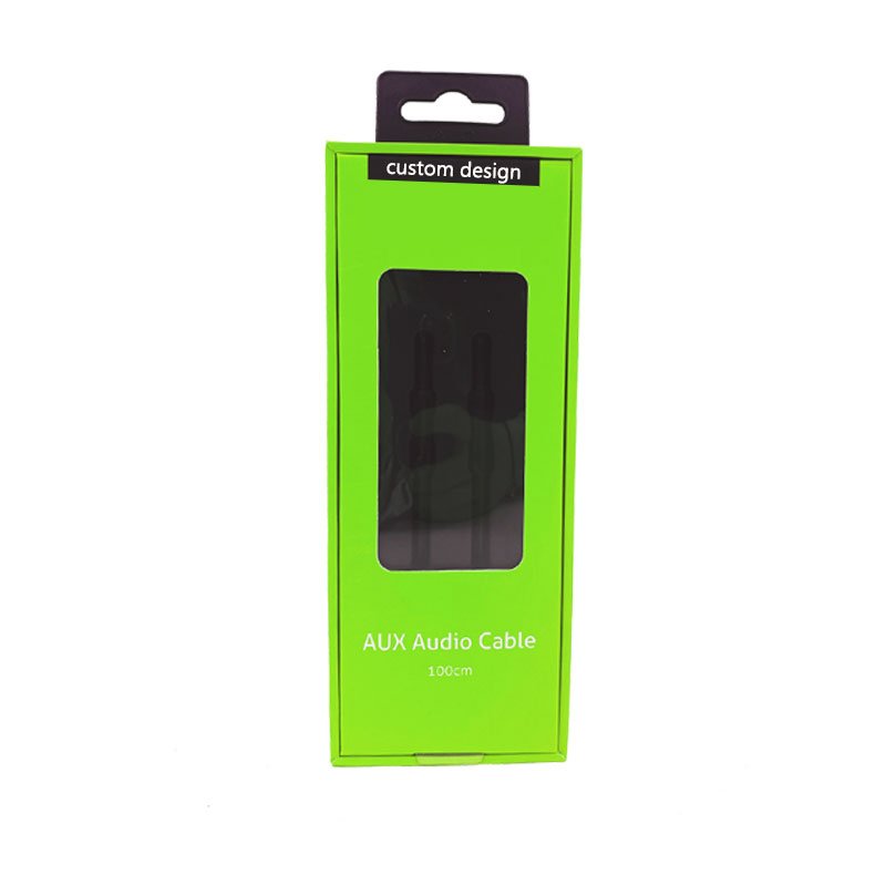 Custom Designed Cardboard Paper Box Audio Cable Fast Charger USB Data Cable Packaging Box with Insert Matt Black PS Blister Tray