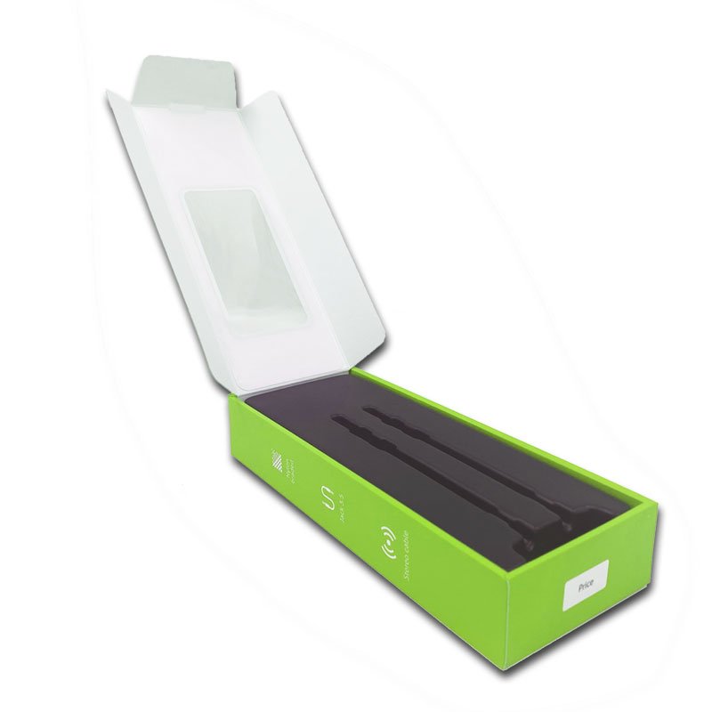 Custom Designed Cardboard Paper Box Audio Cable Fast Charger USB Data Cable Packaging Box with Insert Matt Black PS Blister Tray