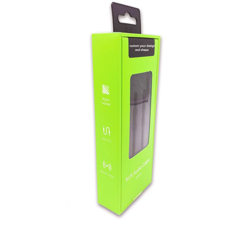 Custom Designed Cardboard Paper Box Audio Cable Fast Charger USB Data Cable Packaging Box with Insert Matt Black PS Blister Tray