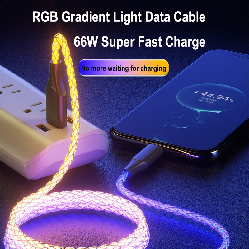 Phone Planet phone accessories 2023 7 color led Light Luminous Glow Flowing usb cable QC 480MB/s date cables