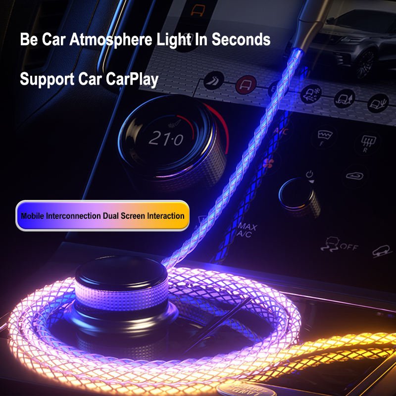 Phone Planet phone accessories 2023 7 color led Light Luminous Glow Flowing usb cable QC 480MB/s date cables