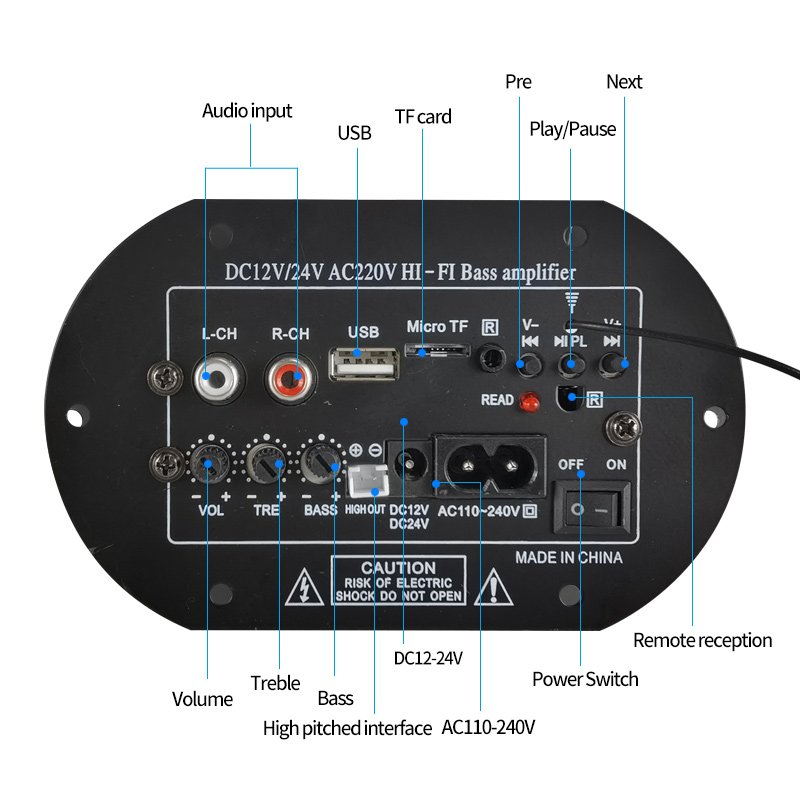 Wholesale 2009IC Home & Car Audio Amplifier Bass Gun Power Board Built-in Bluetooth Receiver 220V USB TF Antenna Accessories