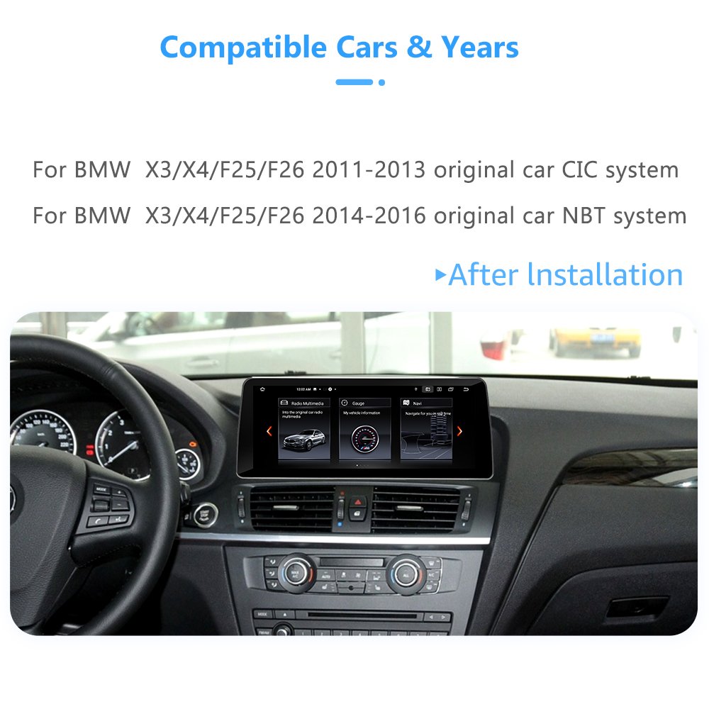12.3"Car Android12 Multimedia Radio Player for BMW X3 F25 X4 F26 CIC NBT 4G+64G/8G+128G 1920*720P IPS Screen Apple Carplay GPS