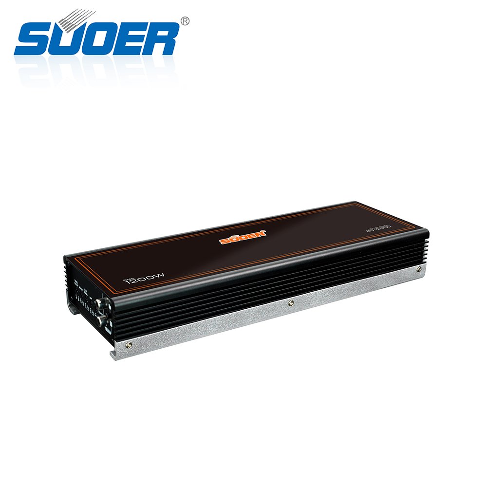 Suoer BD-1200 Professional 3600W Monoblock Car Amplifier 12V Class D with 1200 RMS Watts Single Channel with Crossovers