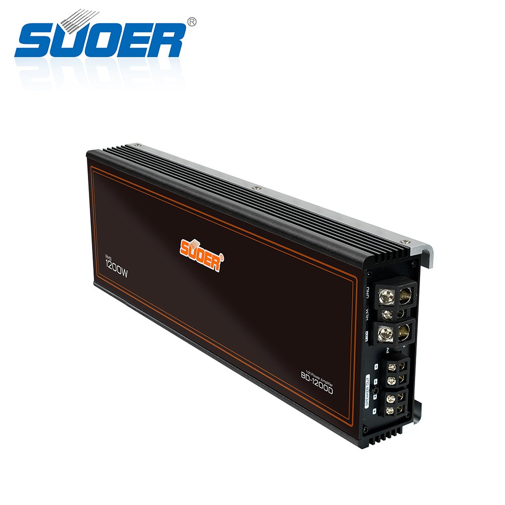 Suoer BD-1200 Professional 3600W Monoblock Car Amplifier 12V Class D with 1200 RMS Watts Single Channel with Crossovers