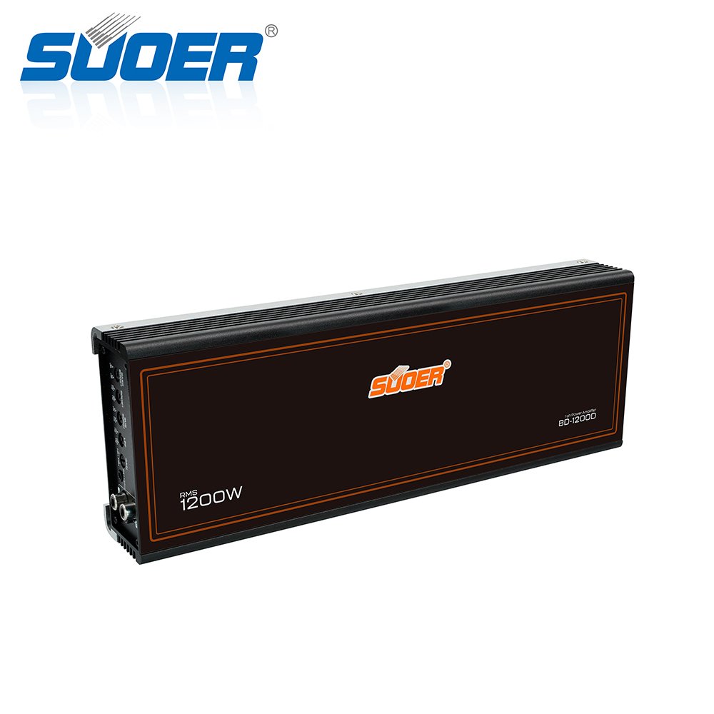 Suoer BD-1200 Professional 3600W Monoblock Car Amplifier 12V Class D with 1200 RMS Watts Single Channel with Crossovers
