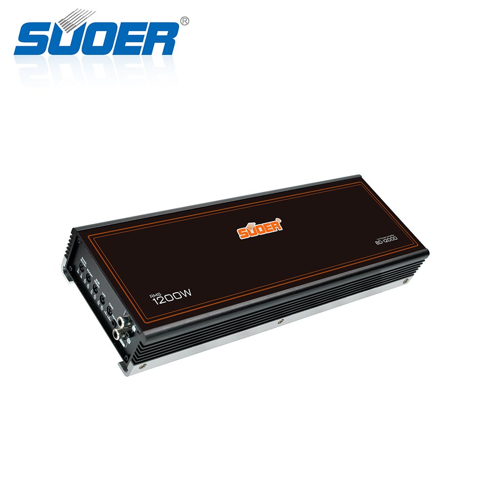 Suoer BD-1200 Professional 3600W Monoblock Car Amplifier 12V Class D with 1200 RMS Watts Single Channel with Crossovers