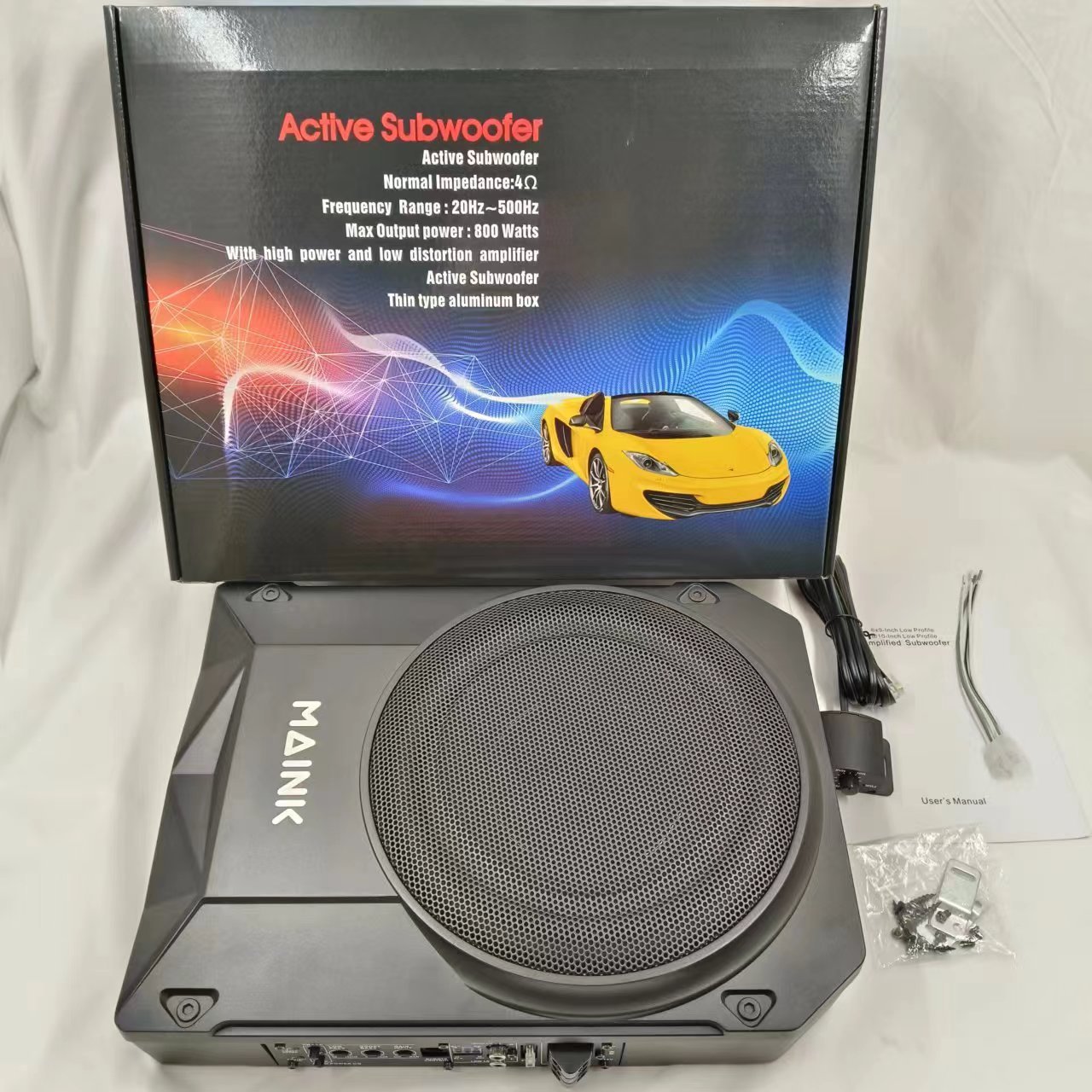 10 Inch Powerful Deep Bass Subwoofer for Car Audio System Active Slim Underseat Subwoofer with Amplifier and Speaker